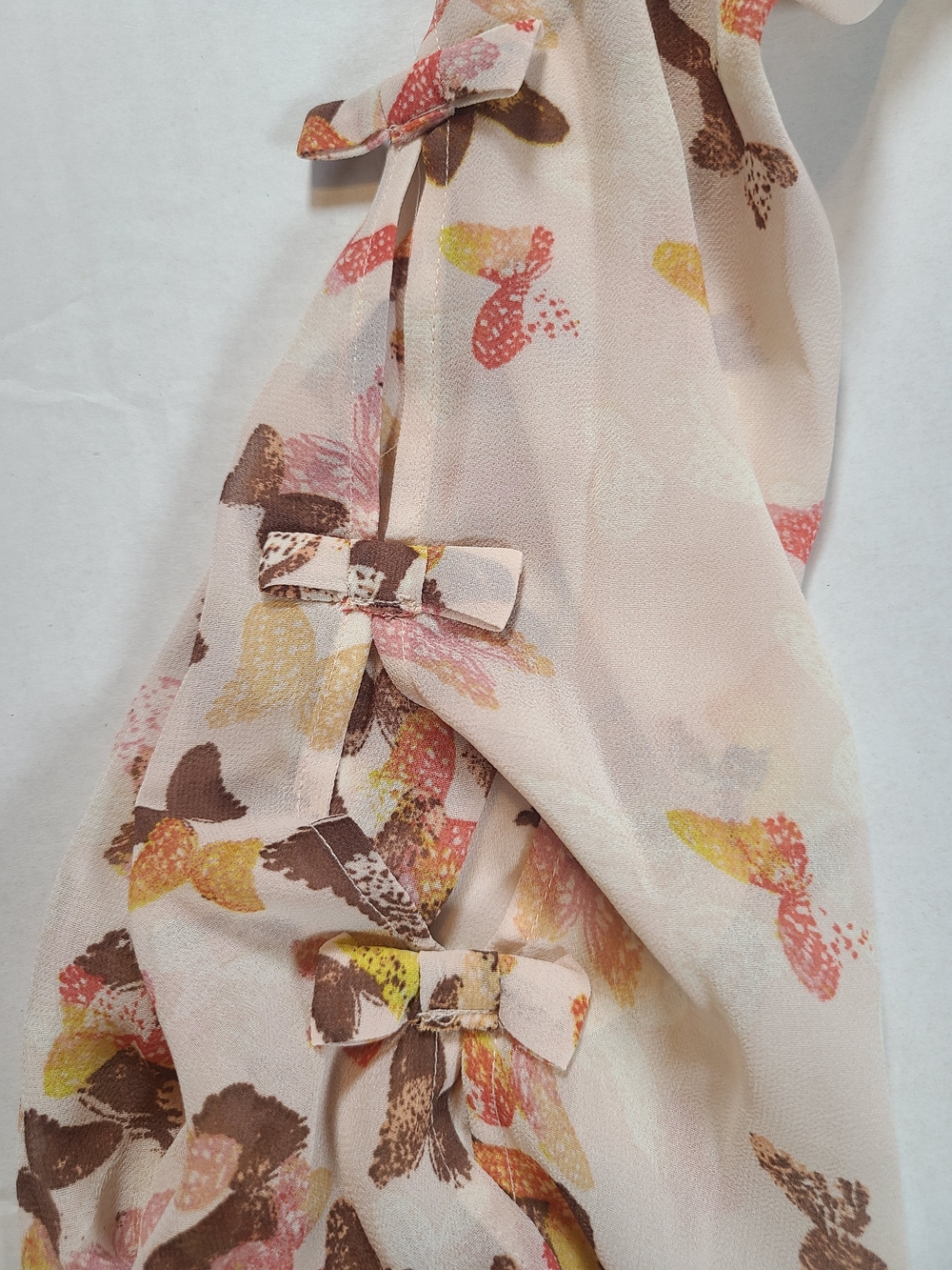 Lauren Conrad Pink Butterfly Blouse Women's Medium Chiffon Bows Split Sleeve Top - Picture 12 of 12